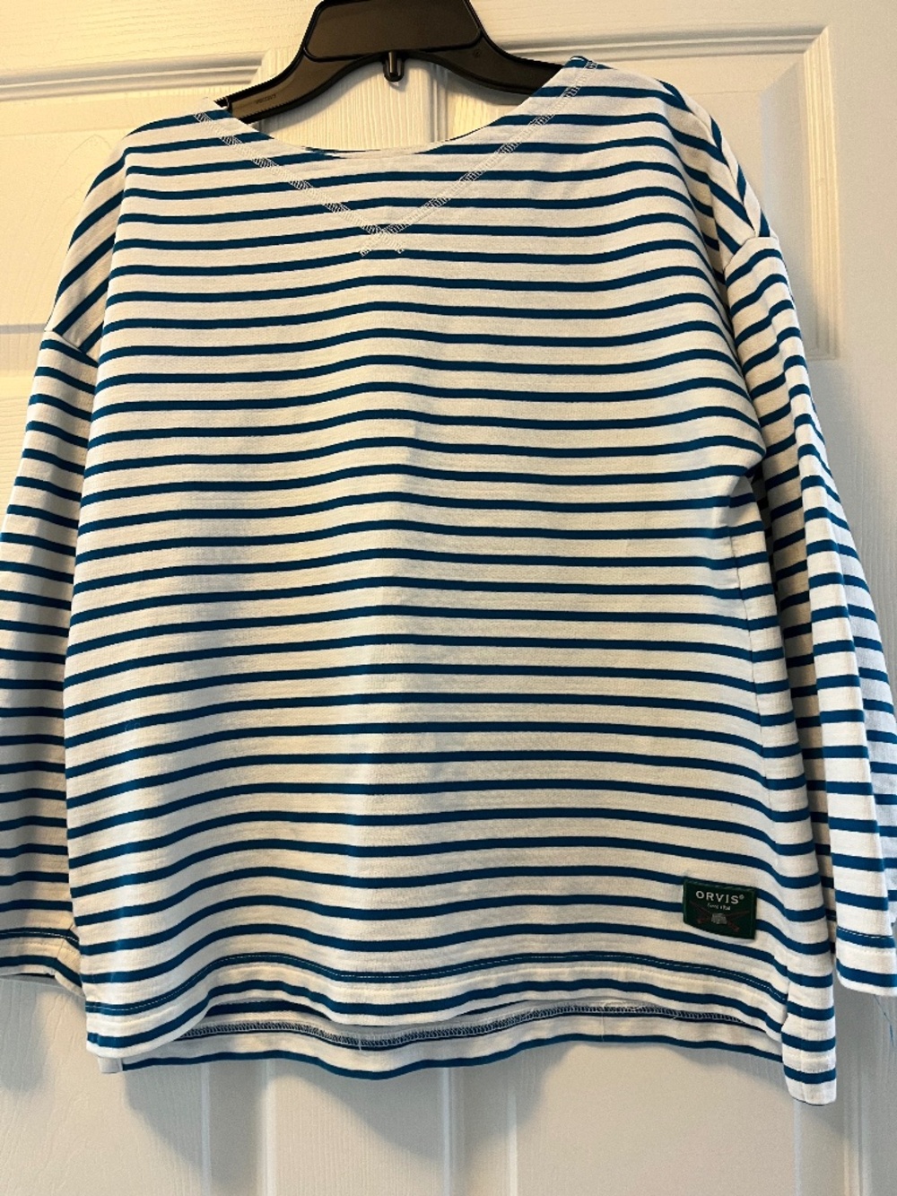 Orvis  striped cotton Breton style shirt, size Small, blue and off white